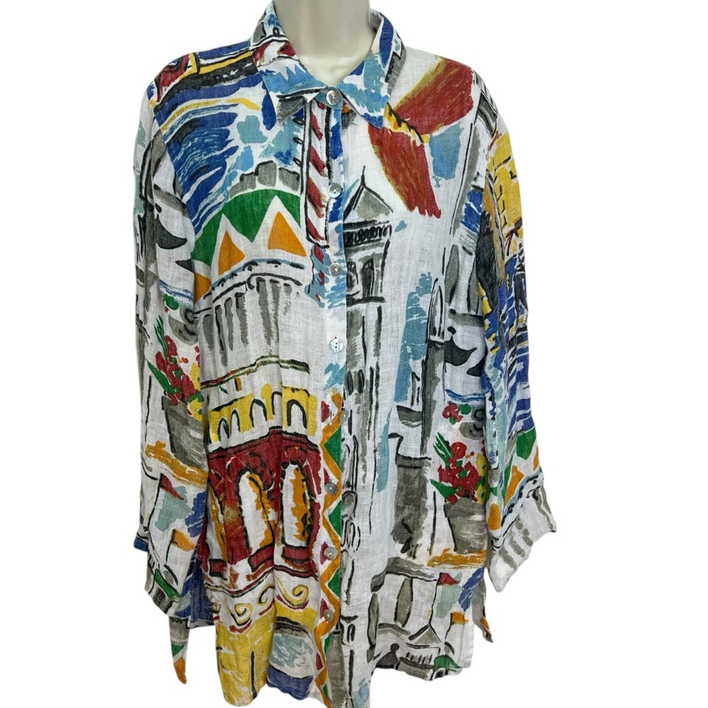 Chico’s Linen Multicolor Printed Button-Front Shi… - image 3